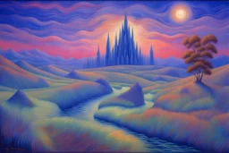 a noctilucent landscape in futurism style, elegant extremely detailed intricate vibrant beautiful award winning high definition crisp quality by artist "Umberto Boccioni"by artist "Leonora Carrington",by artist "Guy Orlando Rose"