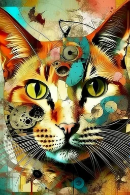 A cat, abstract and contemporary surrealism, collage of absurd art,.grunge an