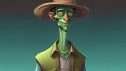 A friendly, human-looking alien. Male or non-gender wearing slightly odd clothes and a hat.