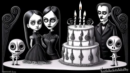 draw a birthday cake with logo number 23 or one candle 23 .Insanely detailed Addams Family movie still with Barbie dolls, art by tim burton