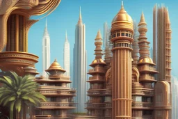 Grand scale Indian city, modern futuristic, inspired by hindu Architecture, show skyline, entire city, modernized glass structures with hint of hindu Architecture desgins
