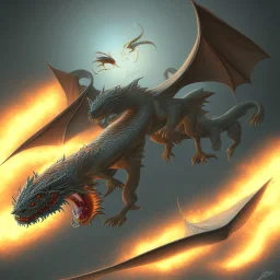 Dog fighting a dragon