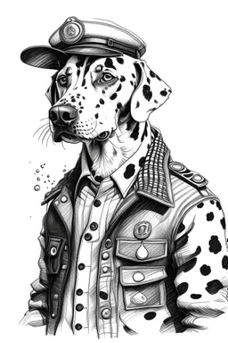 Ink sketch of a dalmatian dressed as a taxi driver