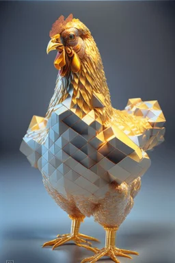 chicken completely made of perfect square cubes, hyper-realisitc cube detials and contours, meticulously intricate perfectly symmetrical extremely detailed, full body and melting details, dramatic pose, portrait, pixiv daily ranking, pixiv, extreme depth of field, artstation, sculpture style, spectacular details, volumetric lighting, masterpiece, cinematic, Hollywood production, 8k resolution high definition, max octane render, vivid colors, unreal engine