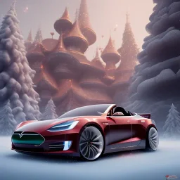 Santa claus driving his red Tesla convertible car, character design by cory loftis, fenghua zhong, ryohei hase, ismail inceoglu and ruan jia. unreal engine 5, artistic lighting, highly detailed, photorealistic, fantasy