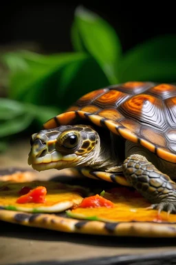turtle eating a pizza