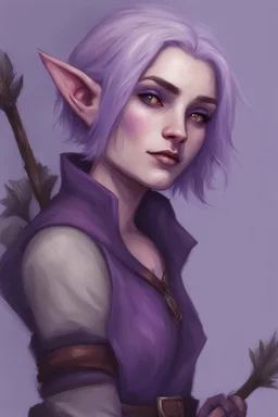 firbolg with dark purple short hair with lilac skin