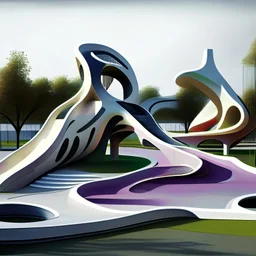 Dibujo arquitectónico de un parque infantil estilo Zaha Hadid