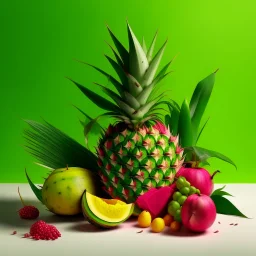 A bush of palm leaves with dragon fruit on a light background to remove