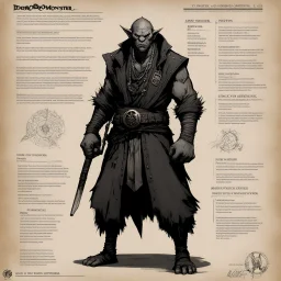 monster concept sheet with AD&D statistics and characteristics [art by Dorohedoro] Gangster-turned-Monk