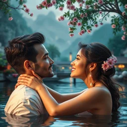 A hyper-realistic, Lovers of paradise and perform beautiful deeds , full size ,Photo Real, HOF, full size, practicality,manufacturability,performance, (((realism, realistic, realphoto, photography, portrait, realistic, elegant, charming, , professional photographer, captured with professional DSLR camera, trending on Artstation, 64k, ultra detailed, ultra accurate detailed, bokeh lighting, surrealism, Thomas Kinkade backgroun