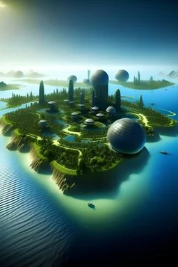 Geopolitics of climate change - Island states against developed countries in futuristic style