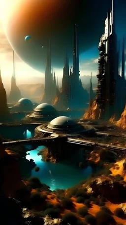 sci fi planet, fantasy city, beautiful