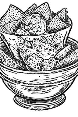 DRAW FOR COLORING OF NACHOS, CARTOON STYLE, LOW DETAILS, THICK LINES, NO SHADING, NO COLOR