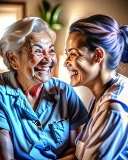 A warm, inviting image of a caring nurse providing personalized care to a smiling patient at home