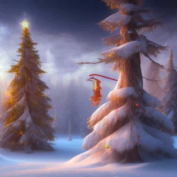 Mysterious christmas night, a heavenly sledge coming down to earth against the backdrop of sky, surreal atmosphere, cosmic backdrop, celestial ambience, soft lighting, very chilly appearance of the surroundings, unreal engine 5 volumetric lighting, intricate details, realistic style, 8k resolution