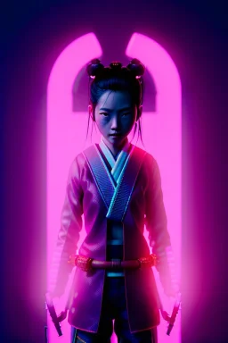 portrait, Asian woman samurai warrior :: symmetry photography, cyberpunk style, pink hair, black samurai army, katana, japanese traditional ornaments, pink, white, black, led wires, glow eyes, cinematic, Ultra realistic, dark scene, soft color, highly detailed, unreal engine 5, RTX, ultra detail, 3d, finely drawn, high definition.