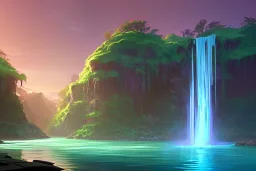 island waterfall palms twigs spring sunset rainbow bridge birds snow