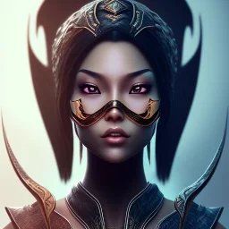 jade, mortal kombat, face, smile, dark skin color, dark ninja mask, black hair, brown eyes closed, woman