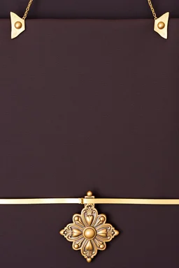 darker textured hanging fabric background, with decorative brass corners at top, and a wide brass decorative element clamped across the bottom