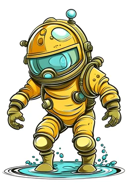 diving helmet cartoon with leg and hand