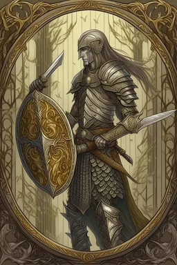 wood elf paladin sword and shield chain mail art