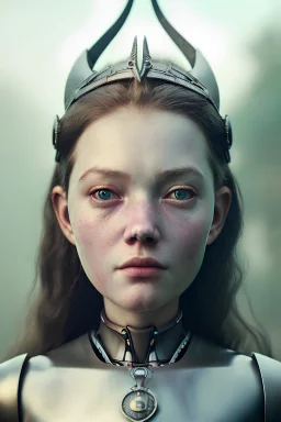 A photo realistic portrait of a viking robot princess, who is incredibly sad, she lost her best friend in the world 8k, 3d with depth of field hyper realistic