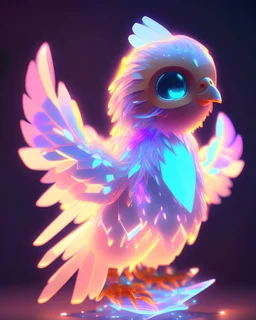 luminescent neon A cute adorable baby phoenix made of crystal with low poly eye's highly detailed intricated concept art trending artstation 8k