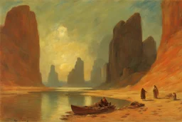 day, rocks, lagoon, sci-fi movies influence, cosmic and philosophic influence, hans am ende and wilfrid de glehn impressionism paintings