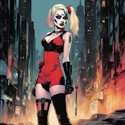 Harley Quinn by Sean Gordon Murphy with colors by Matt Hollingsworth, she stands in a dark street of Gotham