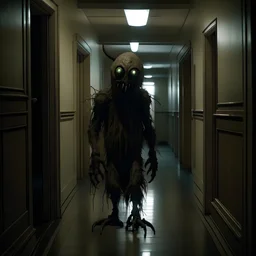 a humanoid monster in a hallway that only appears when it's dark