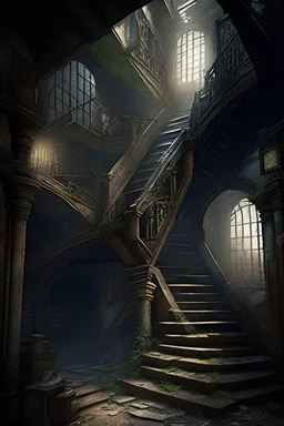 tavern dystopian rich stairs entrence