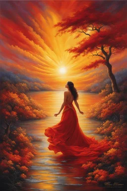 In hues of gold and crimson blaze, A masterpiece of skies ablaze, The sun's embrace, a tender kiss, On canvas, lives forever bliss. Vibrant strokes, alive with grace, Oil-painted dreams, a sacred space, As nature's lyric, love's duet, A beautiful sunset, we shall not forget.