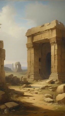 A brownish bronze ancient ruins with stones painted by Francis Danby