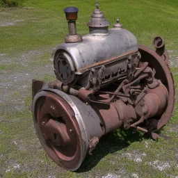 Single cylinder engine, rusty, old, small, simple