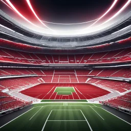 Imágen de arte lineal de un estadio de futboll, calidad ultra, hiperdetallado, 8k, color rojo y blanco