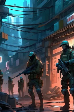 infantry warfare in a cyberpunk city