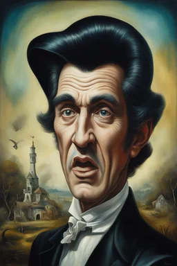 A hauntingly bizarre caricature portrait of a man, in the style of a surreal painting by Bosch Elvis Presley