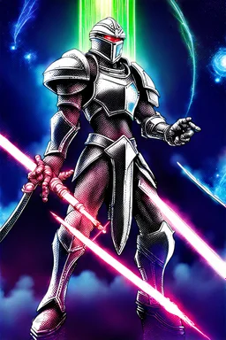 TCG fantasy artwork art of a heroic space knight with laser sword