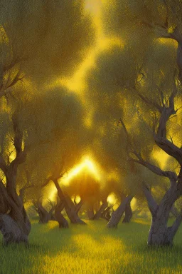 The Olive Trees with Yellow Sky and Sun