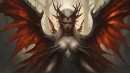 Demonic Elves with Wings,, Full Body Shot, Hyperrealistic, Photorealistic, Instant Details, darkness, by Raymond Swanland & Alyssa Monks & Anna Razumovskaya