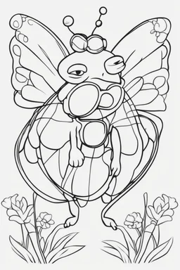 Outline art for cute coloring pages with insect butterfly with glasses, full body, white background, sketch style, only use outline, clean line art, no shadows and clear and well outlined.