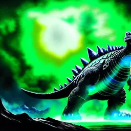 ultra detailed fullbody Drawing of Mech Godzilla ,with glowing Green eyes, extremely detailed digital painting, intrincate, extremely detailed face,crystal clear Big eyes, in the style of Pixar , mystical colors , perfectly centered image, perfect composition, rim light, beautiful lighting, 8k, stunning scene, raytracing