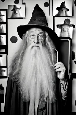 Gandalf taking serie of BW photos inside photo booth.