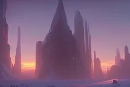 Buildings, ice, sci-fi, epic, sunset