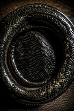 ouroboros made of black ink, leather background covering the whole image