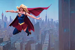 Supergirl flying in a hypnotic dream over New York City