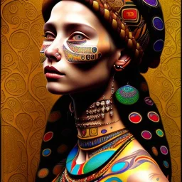 retrato de mujer tribal con tatuajes con estilo de Gustav Klimt