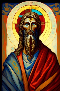 The Prophet Of Truth from the Halo video game series painted in the style of an old Russian Orthodox Christian icon.