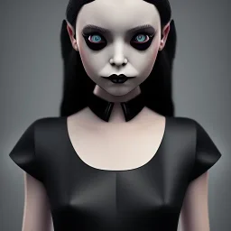 wednesday addams, wednesday addams hair, wednesday make up, wednesday black dress, cinematic, hyper detail, 8k resulation